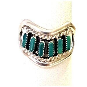 Vintage Native American Needlepoint Turquoise Sterling 925 Ring sz 6.25 (1553)